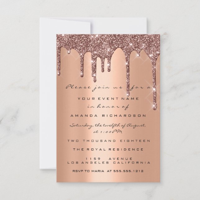 Eleganter Glitzer Tropfen Rose Gold Bridal Sweet 1 Einladung (Vorderseite)