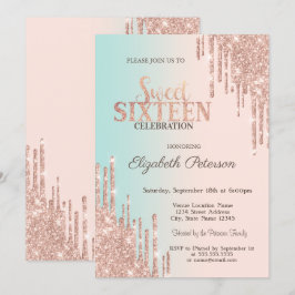 Eleganter Glitzer Tropfen Rose Gold Ombre Sweet 16 Einladung