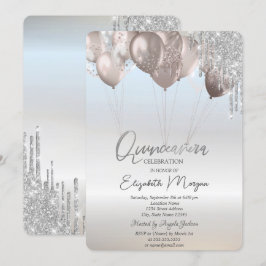 Eleganter Glitzer Tropfens Balloons Silver Quincea Einladung