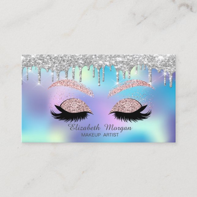 Eleganter Glitzer Tropfens Imitate Lashes Visitenkarte (Vorderseite)