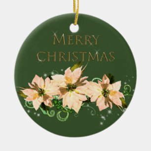 Eleganter Glitzer und Poinsettia Keramik Keramik Ornament