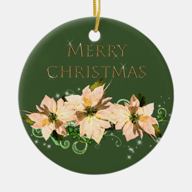 Eleganter Glitzer und Poinsettia Keramik Ornament (Vorne)