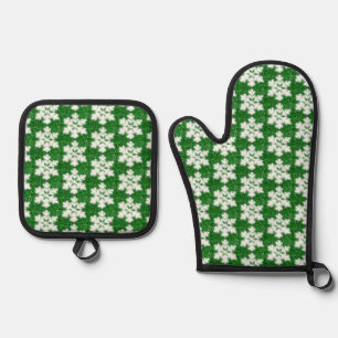 Eleganter glitzernder Glitzer, grüne frostige Schn Ofenhandschuh & Topflappen-Set