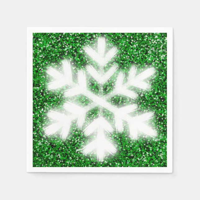 Eleganter glitzernder Glitzer, grüne frostige Schn Serviette (Vorderseite)