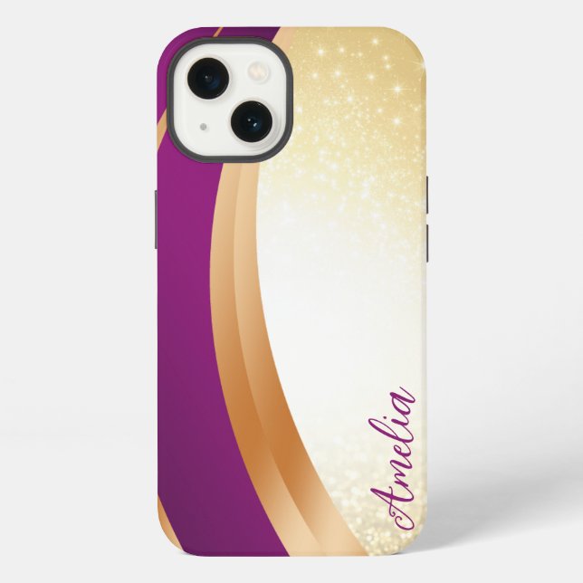 Eleganter, glitzernder monogrammierter Name iPhone Hülle (Rückseite)