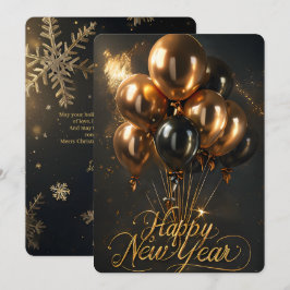 Eleganter glücklicher New Year Gold Black Balloons Feiertagskarte
