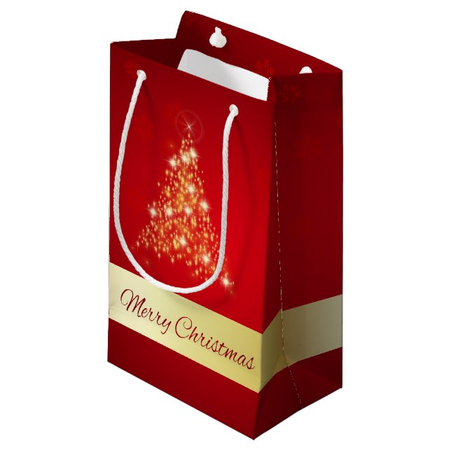 Eleganter, glühender Weihnachtsbaum Kleine Geschenktüte (Vorderseite Schrägansicht)