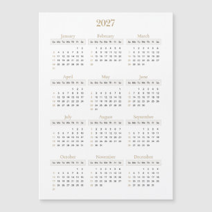 Eleganter Gold 2027 Kalender   Jeder Hintergrundfa Magnetkarte