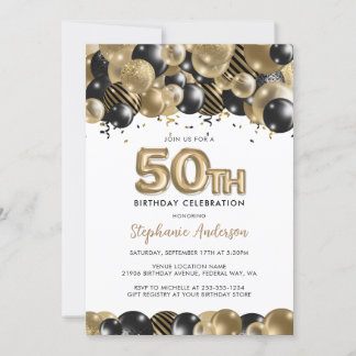 Eleganter Gold Black Glitzer 50. Geburtstag Einladung