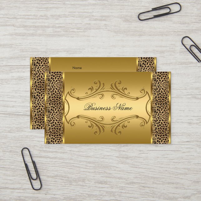 Eleganter Gold Black Leopard Tierdruck Visitenkarte (Vorderseite/Rückseite Beispiel)