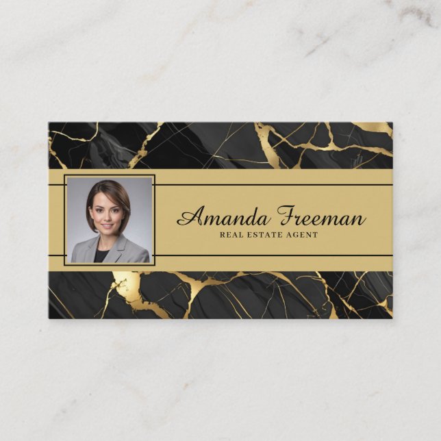 Eleganter Gold & Black Marble Real Anwesen Agent Visitenkarte (Vorderseite)