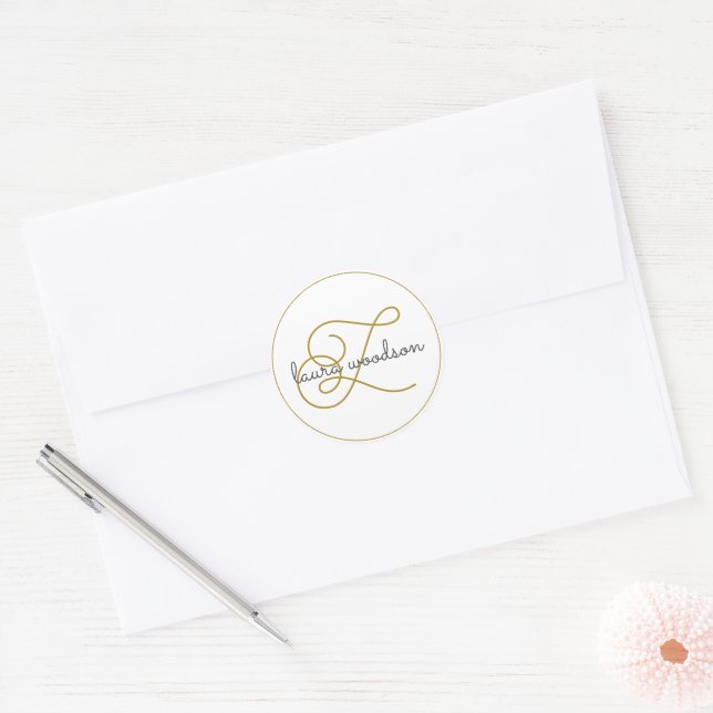 Eleganter Gold Black Monogram Classic Round Sticke Runder Aufkleber (Umschlag)