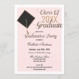 Eleganter Gold Black Pink Cap Typografy Abschluss Einladung
