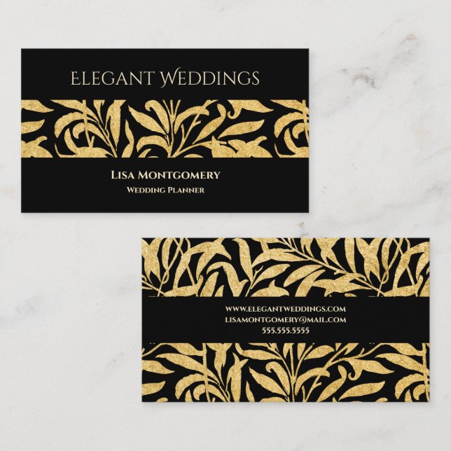 Eleganter Gold Black Wedding Planer Visitenkarte (Vorne/Hinten)