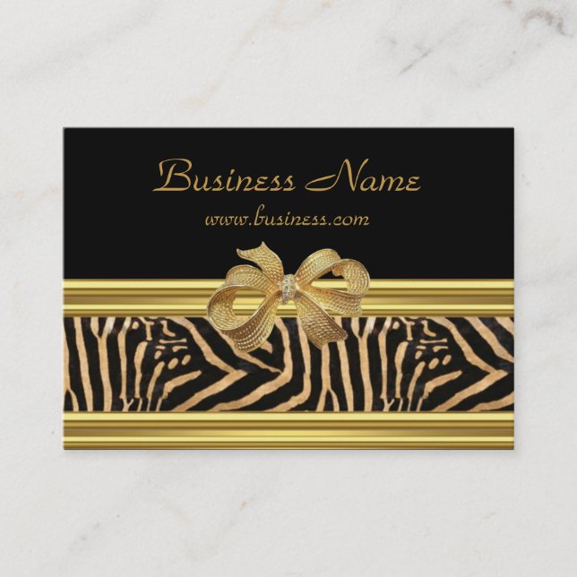 Eleganter Gold Black Zebra Stripe Gold Bow Visitenkarte (Vorderseite)