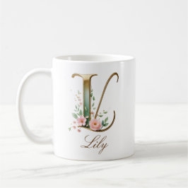Eleganter Gold-Blumen-Initial-L-Monogramm-Becher Kaffeetasse
