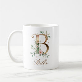 Eleganter Gold-Blumen-Initiale B Monogramm-Becher Kaffeetasse