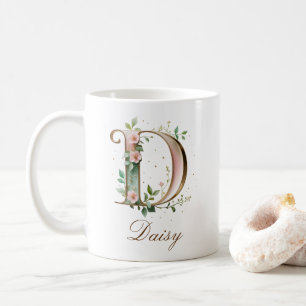 Eleganter Gold-Blumen-Initiale D-Monogramm-Becher Kaffeetasse