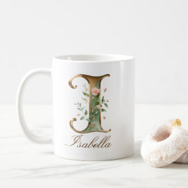 Eleganter Gold-Blumen-Initiale I Monogramm-Becher Kaffeetasse