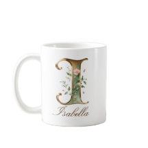 Eleganter Gold-Blumen-Initiale I Monogramm-Becher