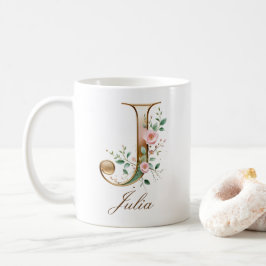 Eleganter Gold-Blumen-Initiale J Monogramm-Becher Kaffeetasse