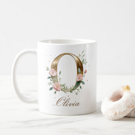 Eleganter Gold-Blumen-Initiale O Monogramm-Becher Kaffeetasse
