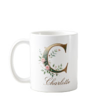 Eleganter Gold-Blumen-Initialen-C-Monogramm-Becher