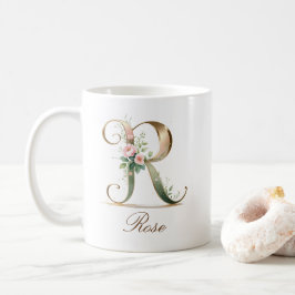 Eleganter Gold-Blumen-Initialen-R-Monogramm-Becher Kaffeetasse