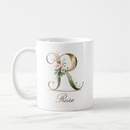 Eleganter Gold-Blumen-Initialen-R-Monogramm-Becher Kaffeetasse