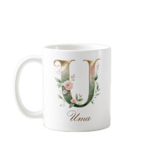 Eleganter Gold-Blumen-Initialen-U-Monogramm-Becher