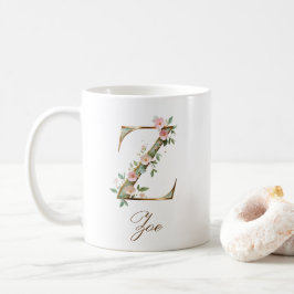 Eleganter Gold-Blumen-Initialen-Z-Monogramm-Becher Kaffeetasse