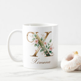 Eleganter Gold-Blumen-Letter-X-Monogramm-Becher Kaffeetasse