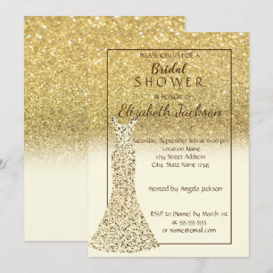 Eleganter Gold Bokeh Glitzer, Dress Brautparty Einladung