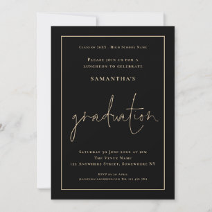 Eleganter Gold Border Black Grad Luncheon Abschlus Einladung