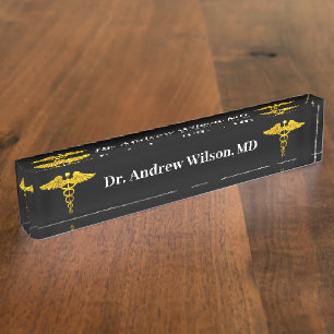 Eleganter Gold Caduceus Medical Doctor Namensplakette