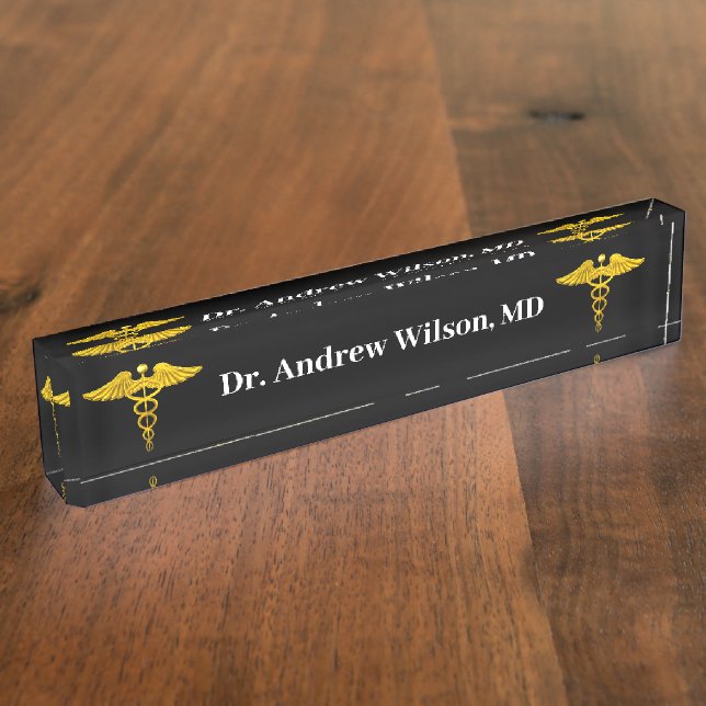 Eleganter Gold Caduceus Medical Doctor Namensplakette (Seite)
