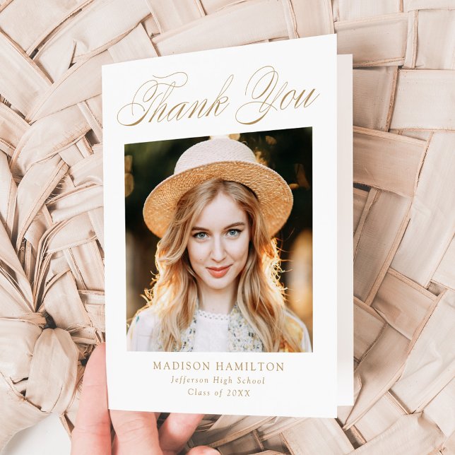 Eleganter Gold Calligraphy Foto Abschluss Dankeskarte (Von Creator hochgeladen)
