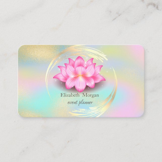 Eleganter Gold Circle Colorful Holographic Lotus Visitenkarte (Vorderseite)