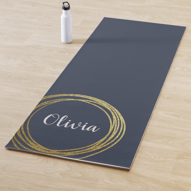 Eleganter Gold Circle Personalisiert Navy Blue Cus Yogamatte (Beispiel)