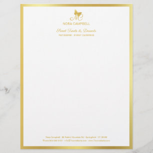 Eleganter Gold Classic Butterfly Monogram Frame Briefbogen