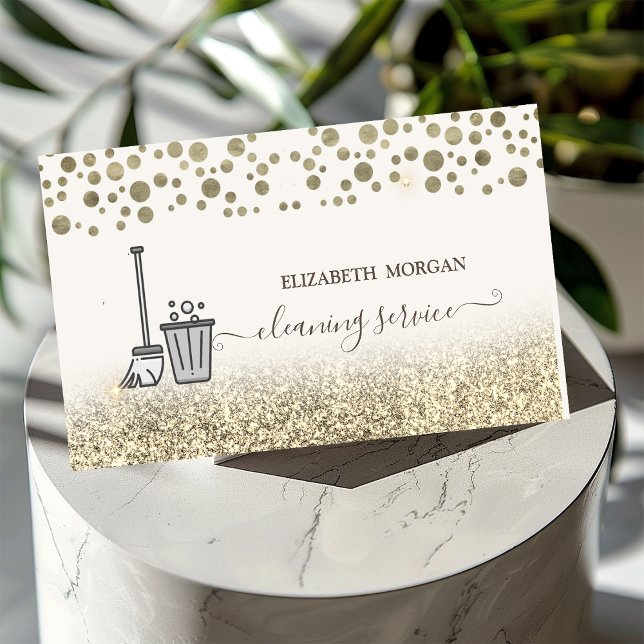 Eleganter Gold Confetti Haushaltshilfe Reinigung G Visitenkarte (Von Creator hochgeladen)