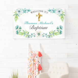 Eleganter Gold Cross Taufen Empfang Willkommen Banner