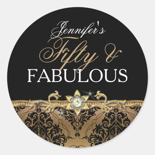 Eleganter Gold Damask 50 und fabelhafter Aufkleber (Vorderseite)