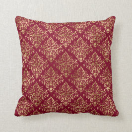 Eleganter Gold Damask auf Burgundy Throw Kissen