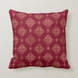 Eleganter Gold Damask auf Burgundy Throw Kissen