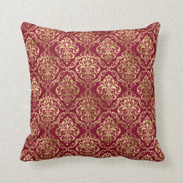 Eleganter Gold Damask auf Burgundy Throw Kissen
