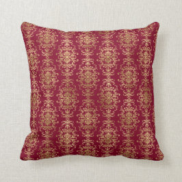 Eleganter Gold Damask auf Burgundy Throw Kissen