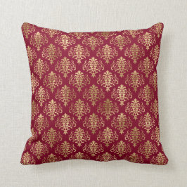 Eleganter Gold Damask auf Burgundy Throw Kissen