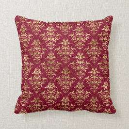 Eleganter Gold Damask auf Burgundy Throw Kissen