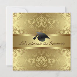 Eleganter Gold Damask Muster Black Abschluss Hat Einladung